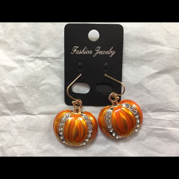 Crystal Orange Pumpkin Dangle Earrings - Picture 3 of 8